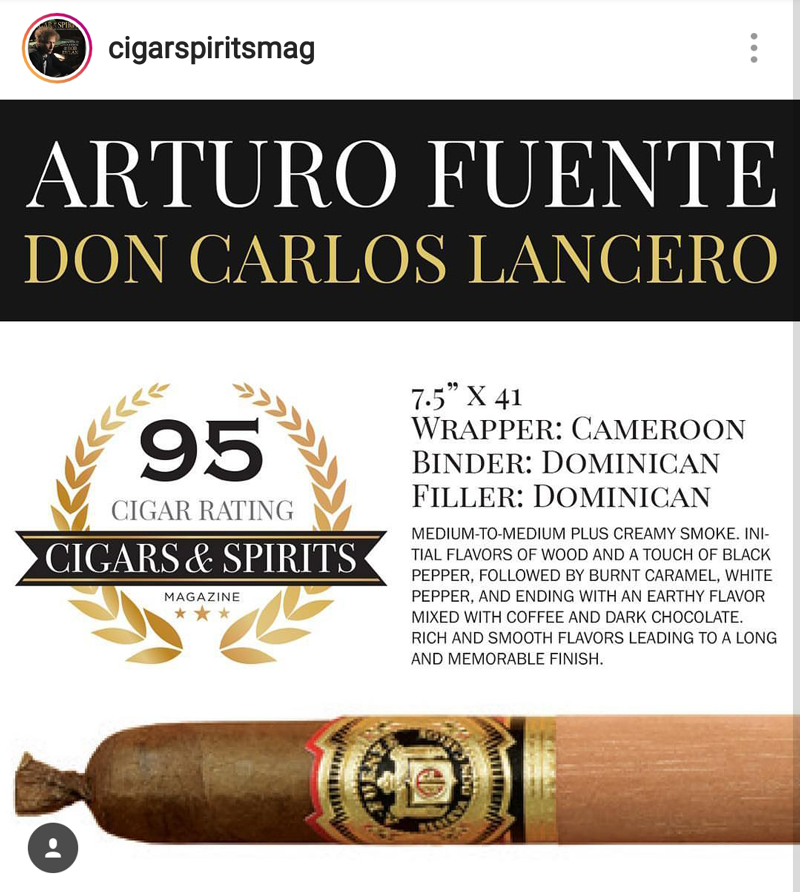 Don Carlos Lancero Receives 95 Cigar Rating